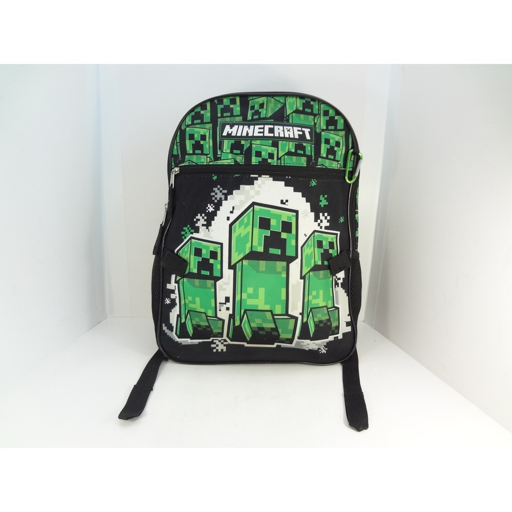 Minecraft Backpack Kids One Size Green Black Excellent Creeper Pixel Print Bag